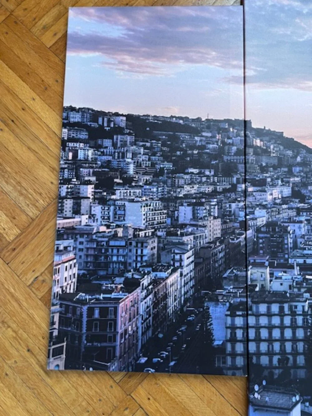 Wall Art 4 Panel Canvas - Bay of Naples Sunsetting over Vesuvius - NEW w/Box